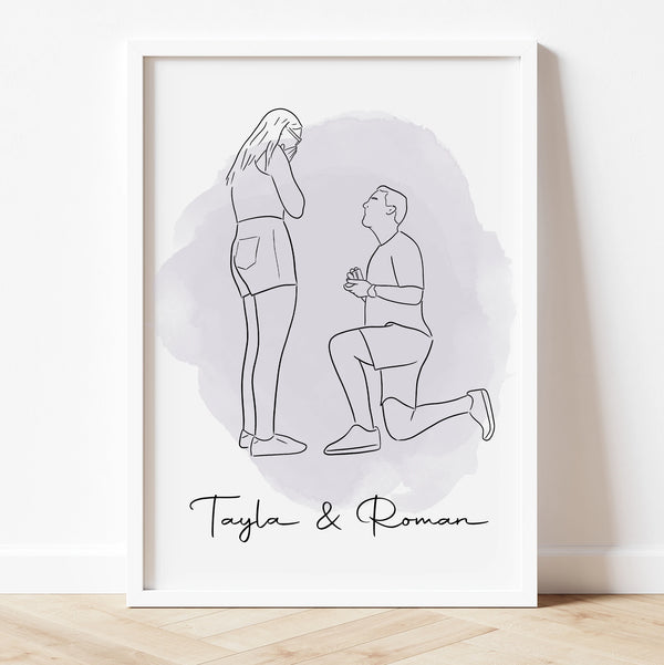 Custom Engagement Gift Line Art Drawing Portrait