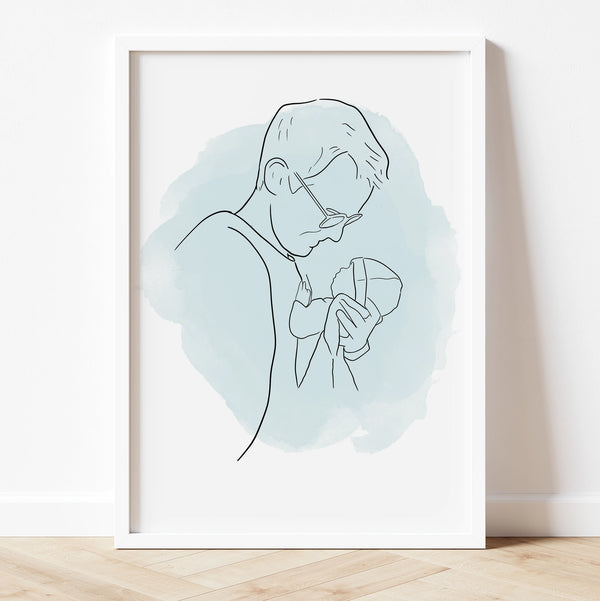 Custom Father's Day Gift Line Art Drawing Portrait