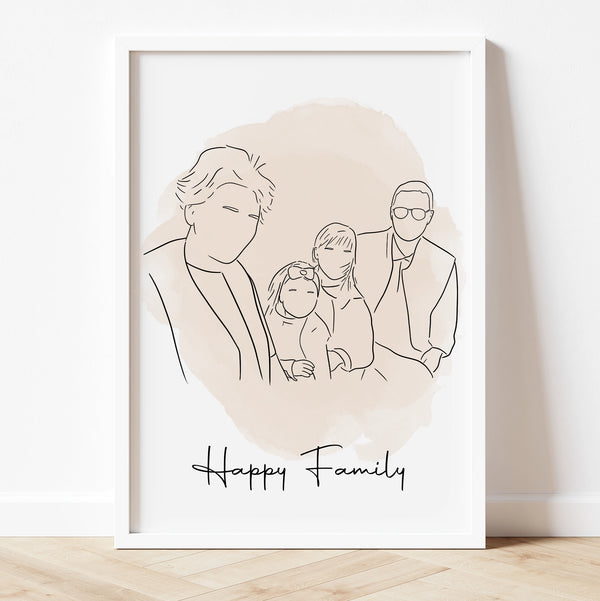 Custom Grandparent's Day Gift Line Art Drawing Portrait