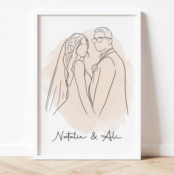 Custom Marriage Gift Line Art Drawing Portrait