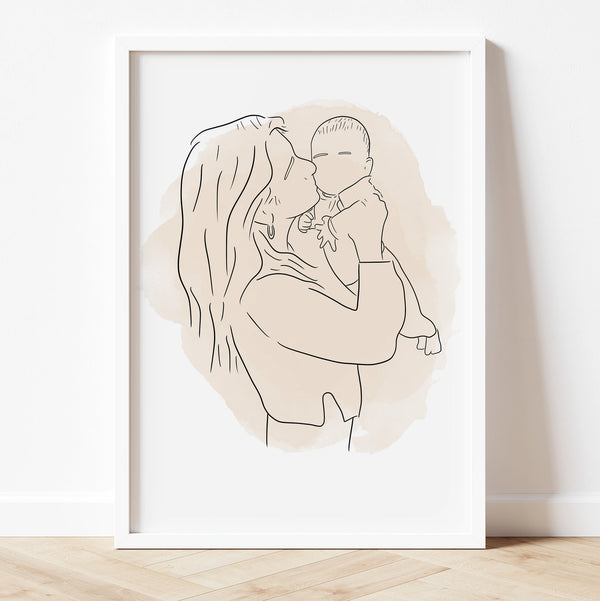 Custom Mother's Day Gift Line Art Drawing Portrait