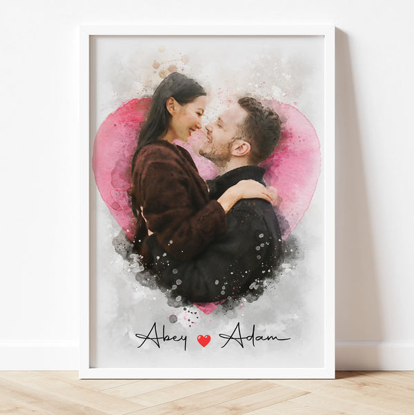 Valentines Day Gift Watercolour Couple Portrait