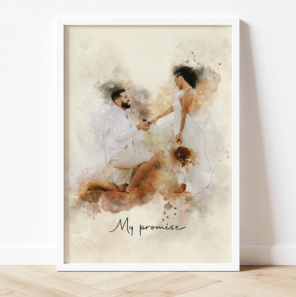 Custom Watercolour Engagement gift Portrait